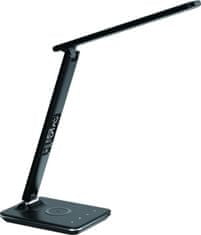 Immax LED stolná lampička Kingfisher / Qi nabíjanie / 8,5 W / 400lm / 12V / 2,5 A / 3 farby svetla / sklápacie rameno / čierna