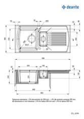 Deante Lusitano, keramický drez 1000x500x240 mm + sifón, 1,5-komorový, biela, ZCL_651N