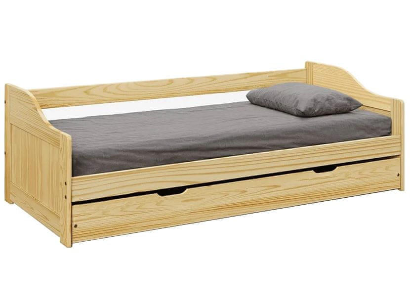KONDELA Drevená jednolôžková posteľ s prístelkou Laura New 90x200 cm - prírodná