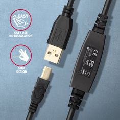 AXAGON ADR-220B USB2.0, A-M->B-M, aktivní prodlužka/repeater kábel 20m