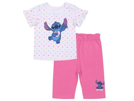 Disney Disney Stitch Biela a ružová bavlnená detská súprava s bodkami, tričko + šortky