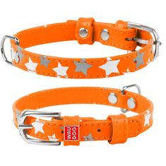 WAUDOG Plochý kožený obojok s hviezdičkami oranžový svietiaci 19-25cm, šírka: 9mm oranžová
