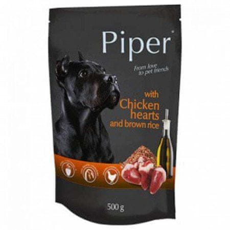 Piper Kapsička pre psa kuracie srdiečka s hnedou ryžou 500g