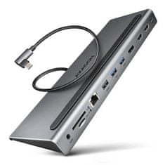 AXAGON HMC-4KX3, USB 3.2 Gen 1 húb, porty 3x USB-A, DP, HDMI 4k/60Hz, RJ-45, čítačka kariet, PD 100W, kábel USB-C 40cm
