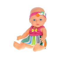 Mikro Trading Dieťa 26,5 cm tvrdé telo s farebnými šatami a čelenkou