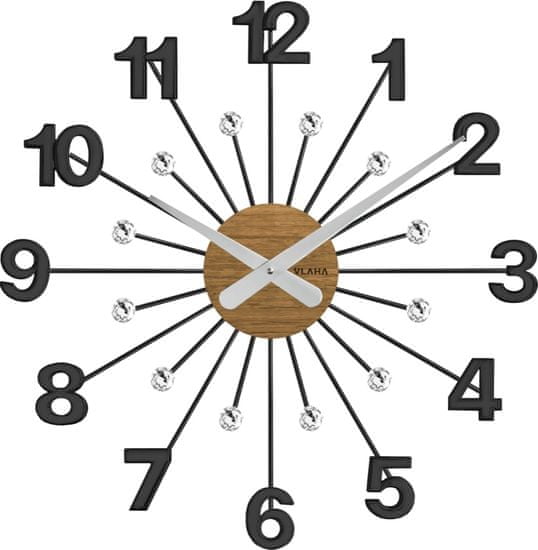 Vlaha Drevené čierne hodiny s kameňmi design VCT1081, 49 cm