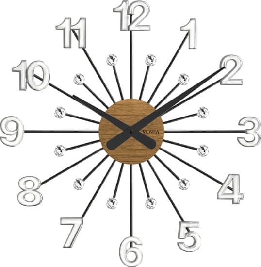 Vlaha Drevené strieborno-čierne hodiny s kameňmi design VCT1082, 49cm