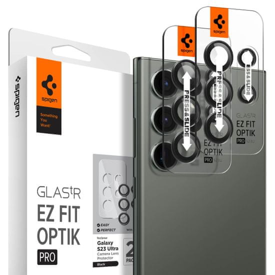 Spigen Glass EZ Fit Optik Pro 2 Pack, čierna – Samsung Galaxy S23 Ultra, AGL05950