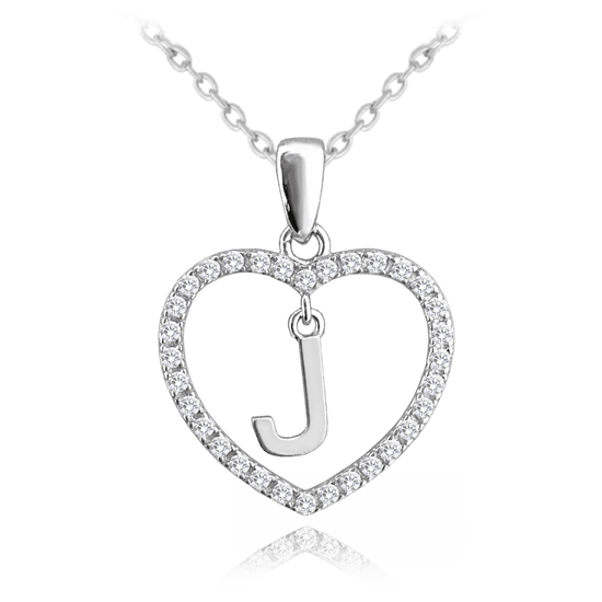 MINET Strieborný náhrdelník písmeno v srdci "J" so zirkónmi