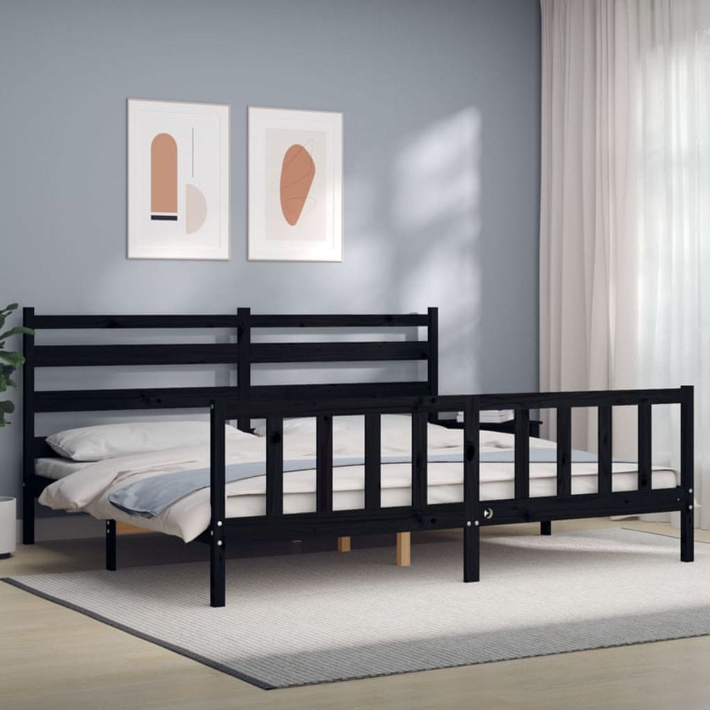 Vidaxl Rám postele s čelom čierny 180x200 cm masívne drevo