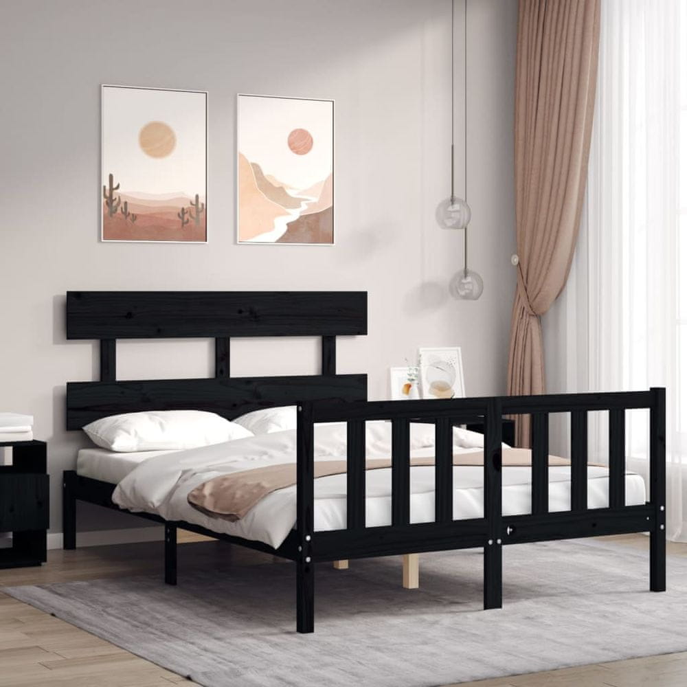 Petromila vidaXL Rám postele s čelom čierny 140x190 cm masívne drevo