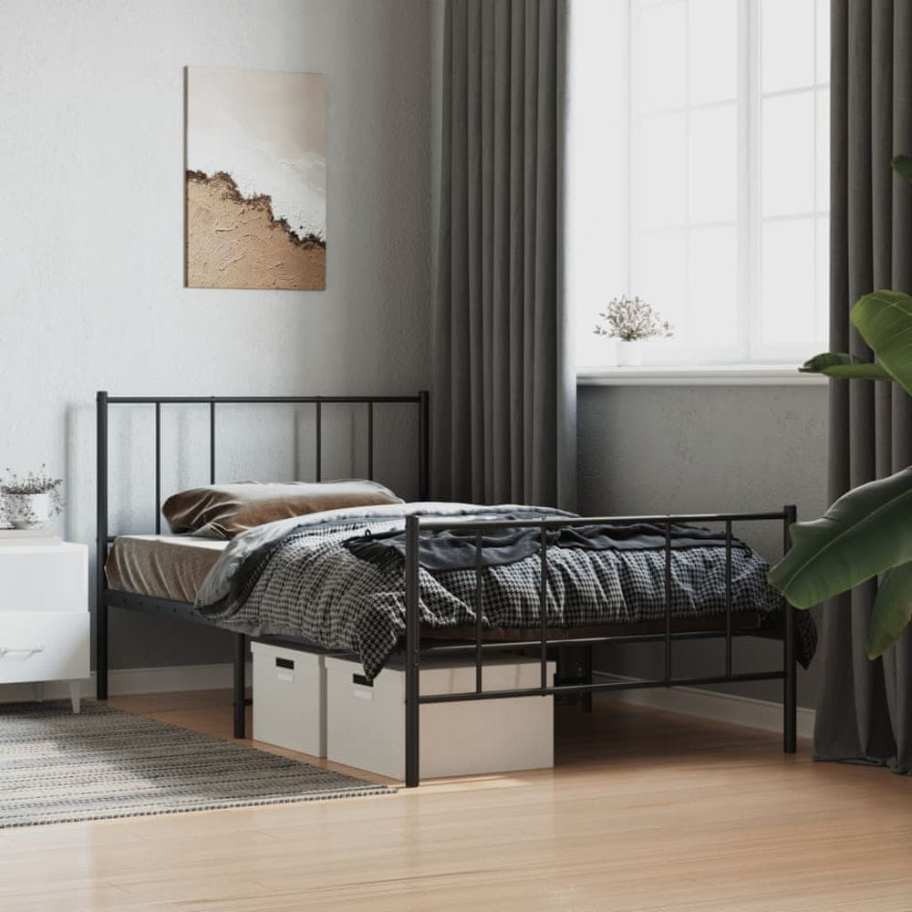 Vidaxl Kovový rám postele s čelom a podnožkou čierny 75x190 cm