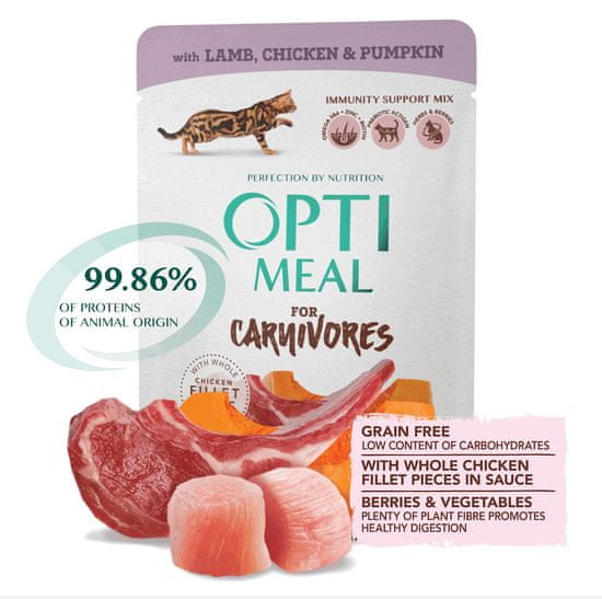 OptiMeal Superpremium s jahňacím a kurací filé v tekvicovom želé, bez obilnín 12 x 85 g