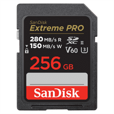 SanDisk Extreme PRO 256 GB V60 UHS-II SD karty, 280/150 MB/s, V60, C10, UHS-II