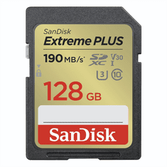 SanDisk Extreme PLUS 128GB SDXC Memory Card 190MB/s a 90MB/s, UHS-I, Class 10, U3, V30
