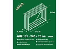 G21 Přístrešok na drevo WOH 181 242 x 75 cm zelený 63900492