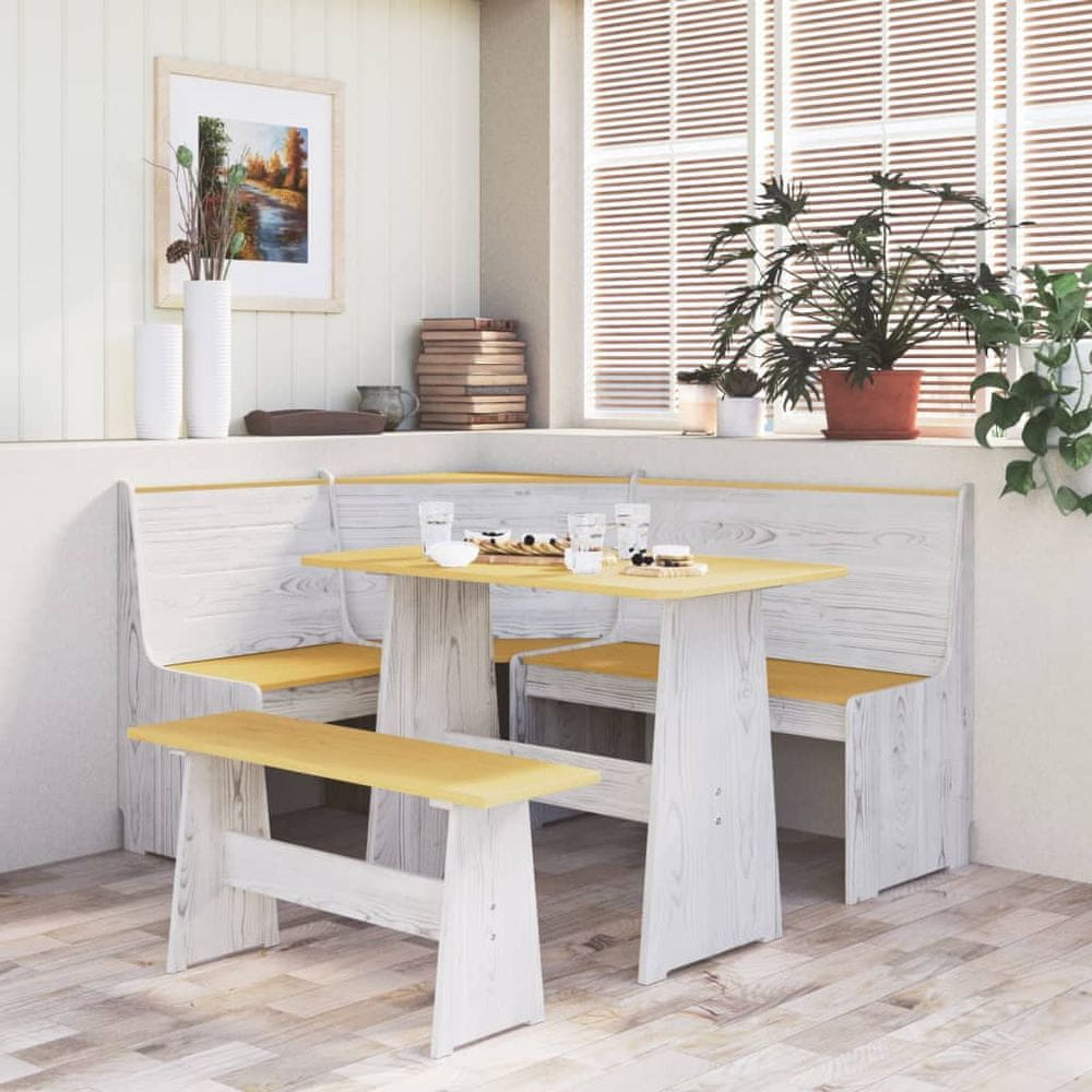 Petromila vidaXL Jedálenský stôl s lavicou,medovo hnedý a biely,borovicový masív
