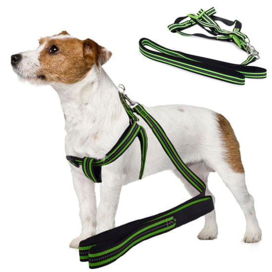 Verk Postroj pre psa s vodítkom 125x1.5cm - reflexný | zelený
