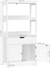 VASAGLE Kúpeľňová polica so skrinkou biela 60 x 122 x 32 cm