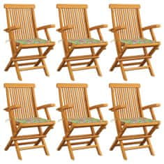 Vidaxl Záhradné stoličky+podložky, vzor s listami 6 ks, tíkový masív