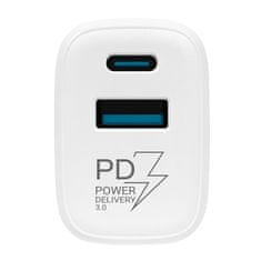 TESLA Nabíjačka do siete Power Charger T220, 1×USB, 1× USB-C 25 W PD 3.0 - bílá