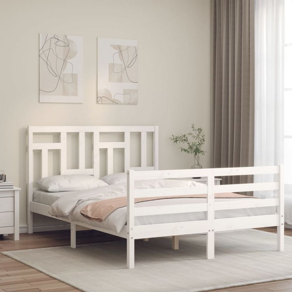 Vidaxl Rám postele s čelom biely 140x190 cm masívne drevo