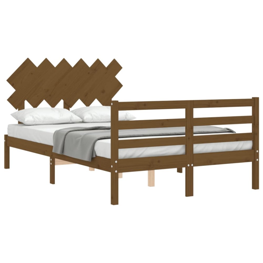Vidaxl Rám postele s čelom medovohnedý malé dvojlôžko masívne drevo