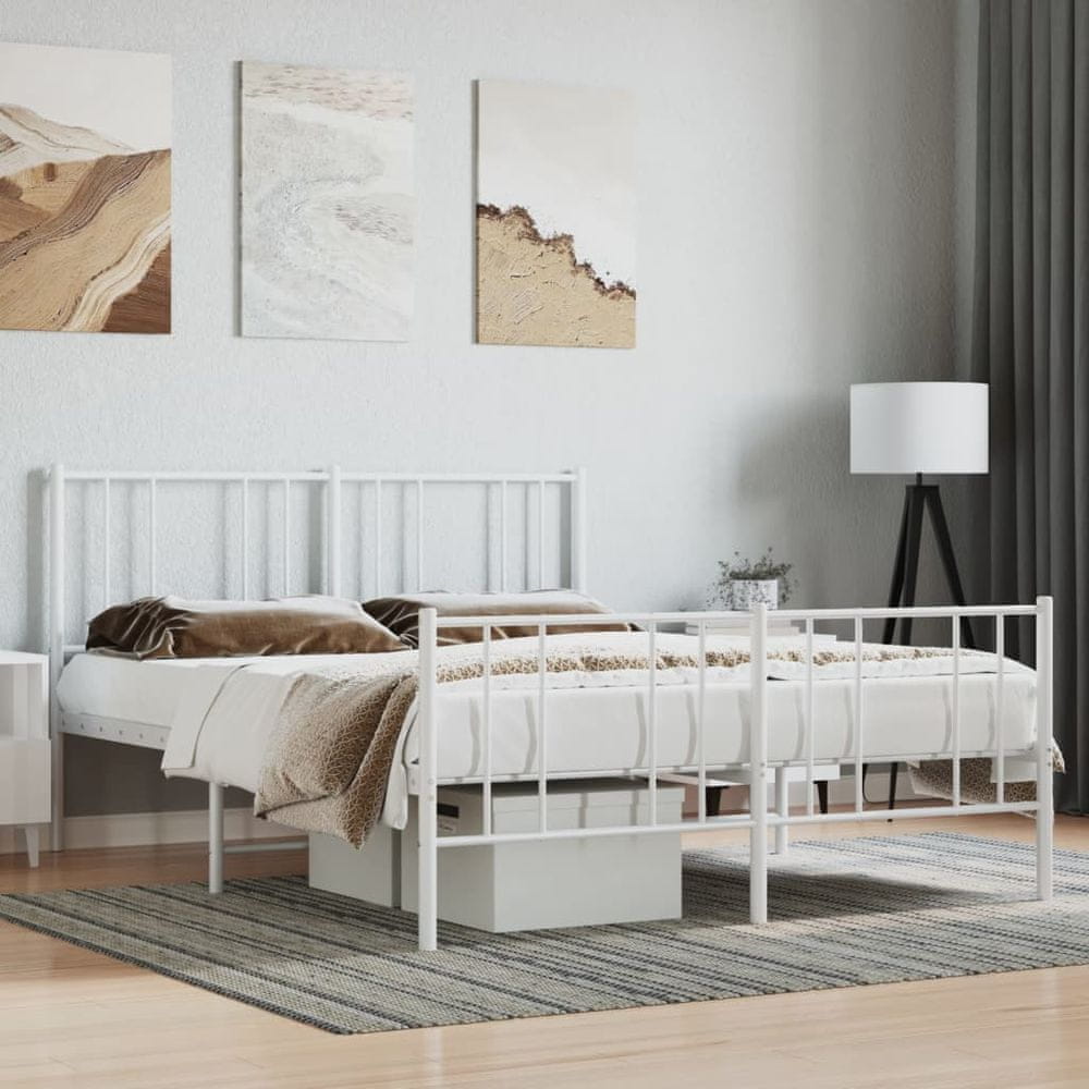 Vidaxl Kovový rám postele s čelom a podnožkou biely 160x200 cm
