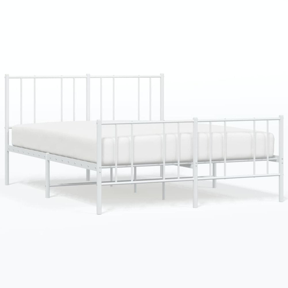 Vidaxl Kovový rám postele s čelom a podnožkou biely 140x200 cm