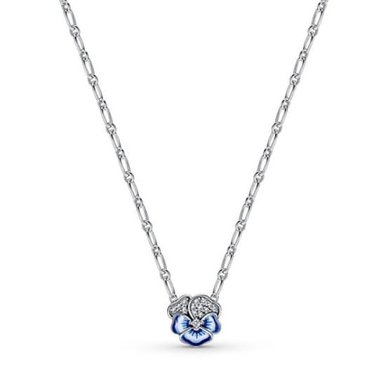 Pandora Prekrásny strieborný náhrdelník Modrá sirôtka 390770C01-50 (retiazka, prívesok)