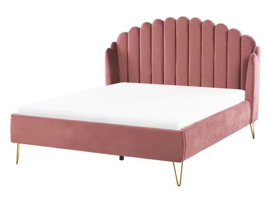 Beliani Zamatová posteľ 140 x 200 cm ružová AMBILLOU