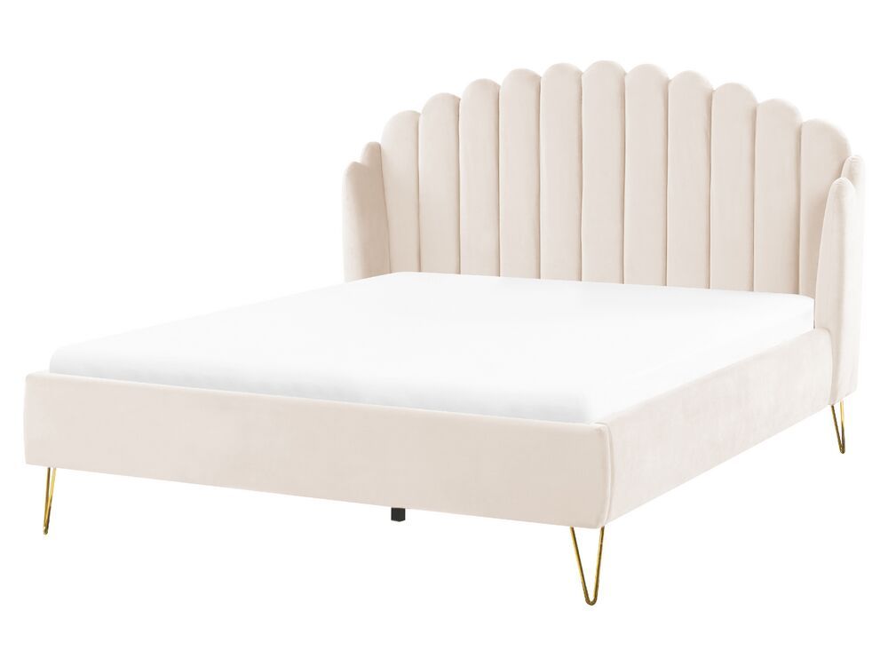 Beliani Zamatová posteľ 160 x 200 cm béžová AMBILLOU