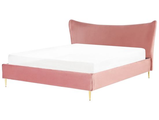 Beliani Zamatová posteľ 180 x 200 cm ružová CHALEIX