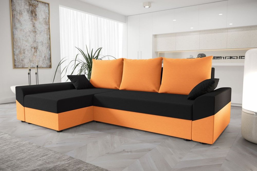Veneti Elegantná rohová sedacia súprava DAGMAR - oranžová / čierna