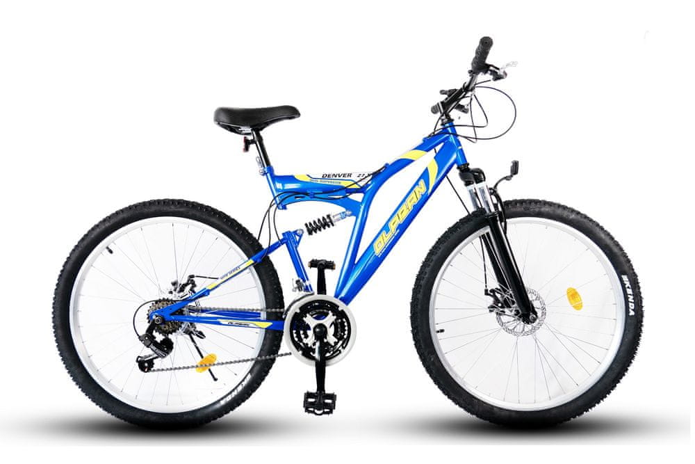 Olpran Horský bicykel 27.5 DENVER FULL DISC FULL SUSPENSION žltá/modrá