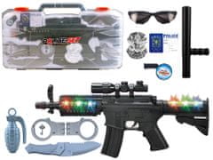 Lean-toys Policajná súprava v kufríku Efekty Svetelná zvuková puška