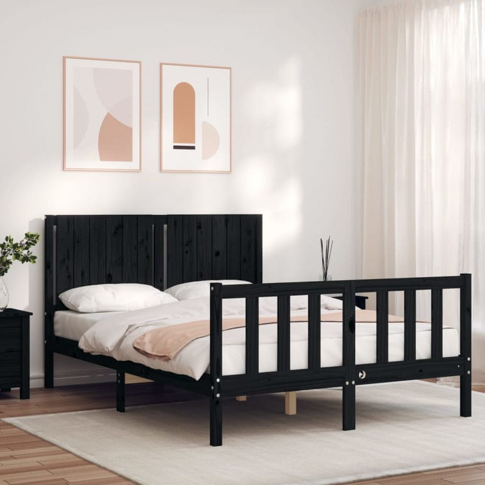 Vidaxl Rám postele s čelom čierny 140x190 cm masívne drevo