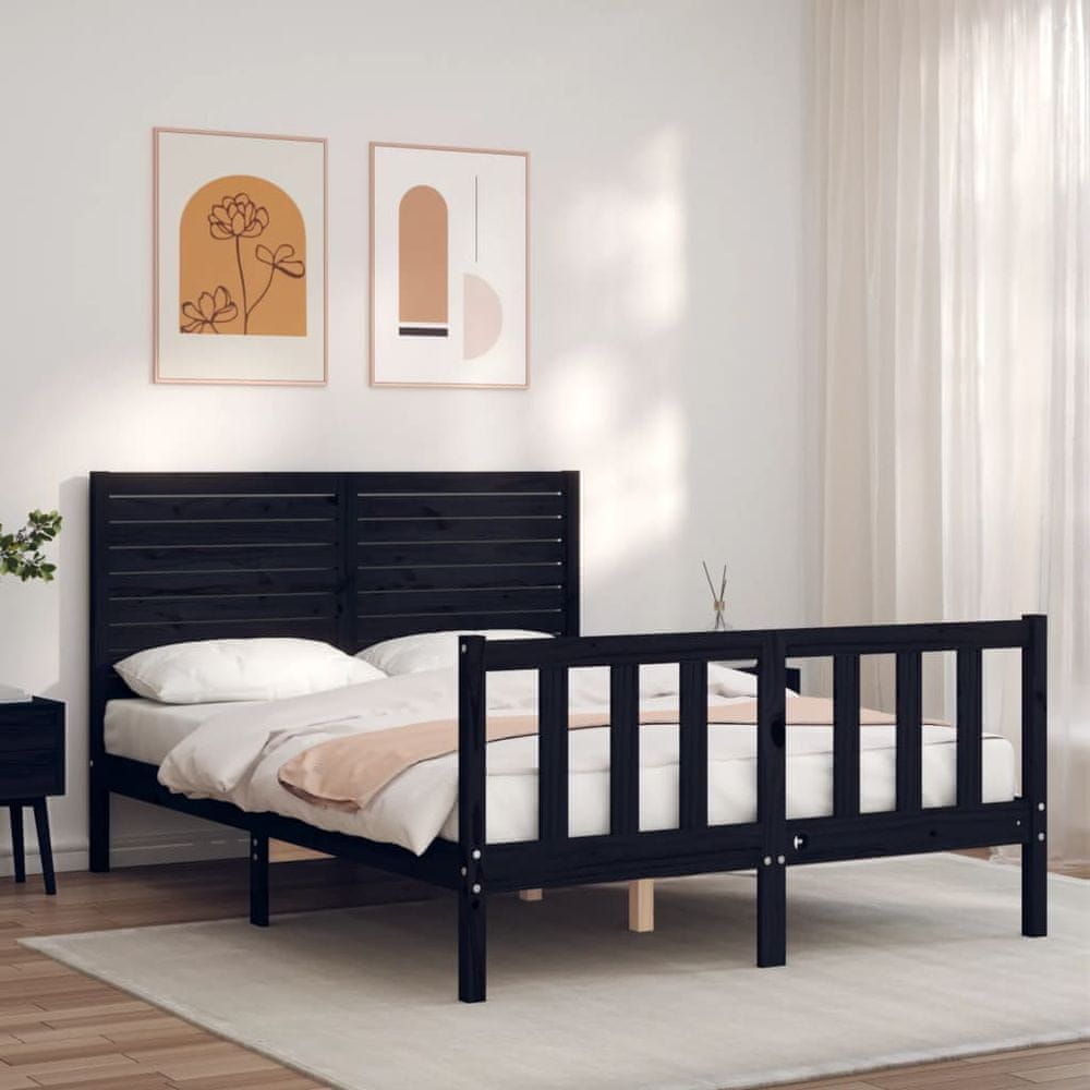 Vidaxl Rám postele s čelom čierny 140x190 cm masívne drevo