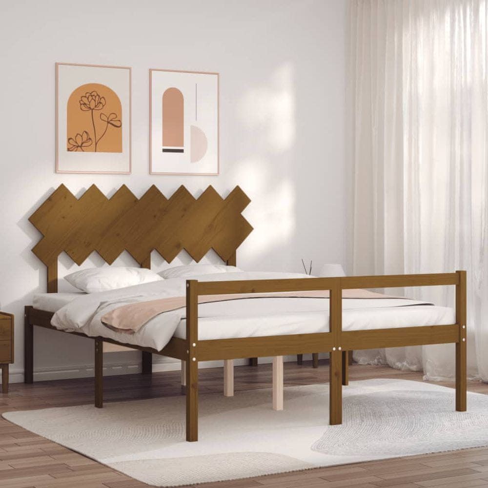 Vidaxl Rám postele s čelom medový 5FT masívne drevo veľkosti King