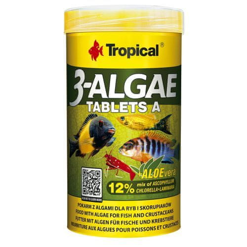 TROPICAL 3-Algae Tablets A 250ml/150g 340ks tabletové krmivo s riasami pre sladkovodné a morské ryby