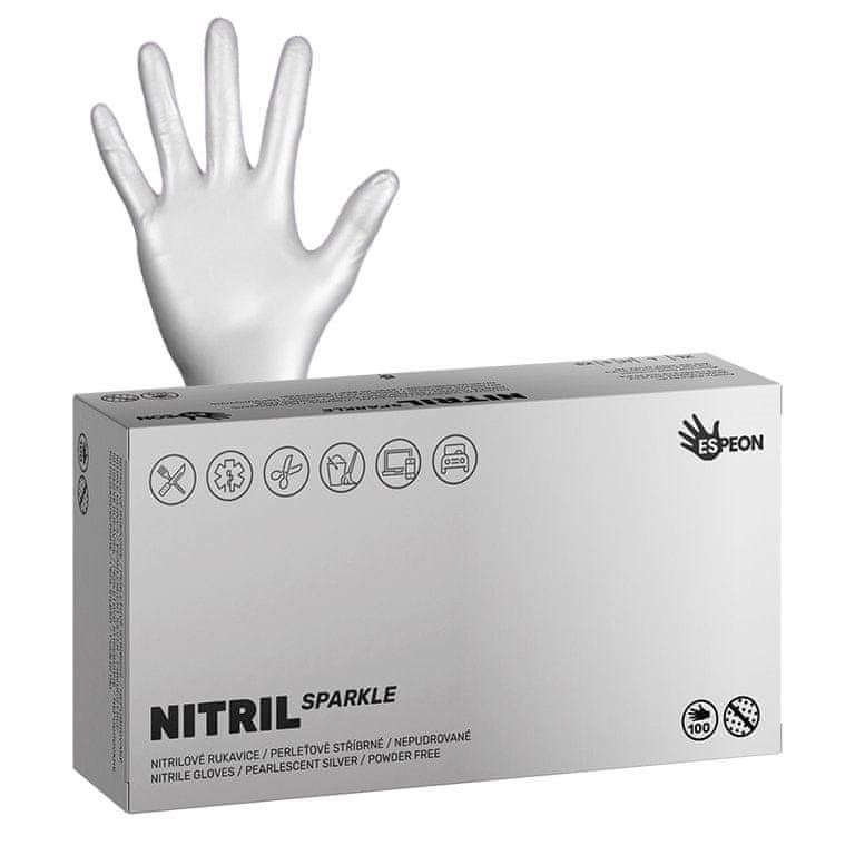 Espeon Nitrilové rukavice NITRIL SPARKLE 100 ks, nepudrované M, perleťovo strieborné