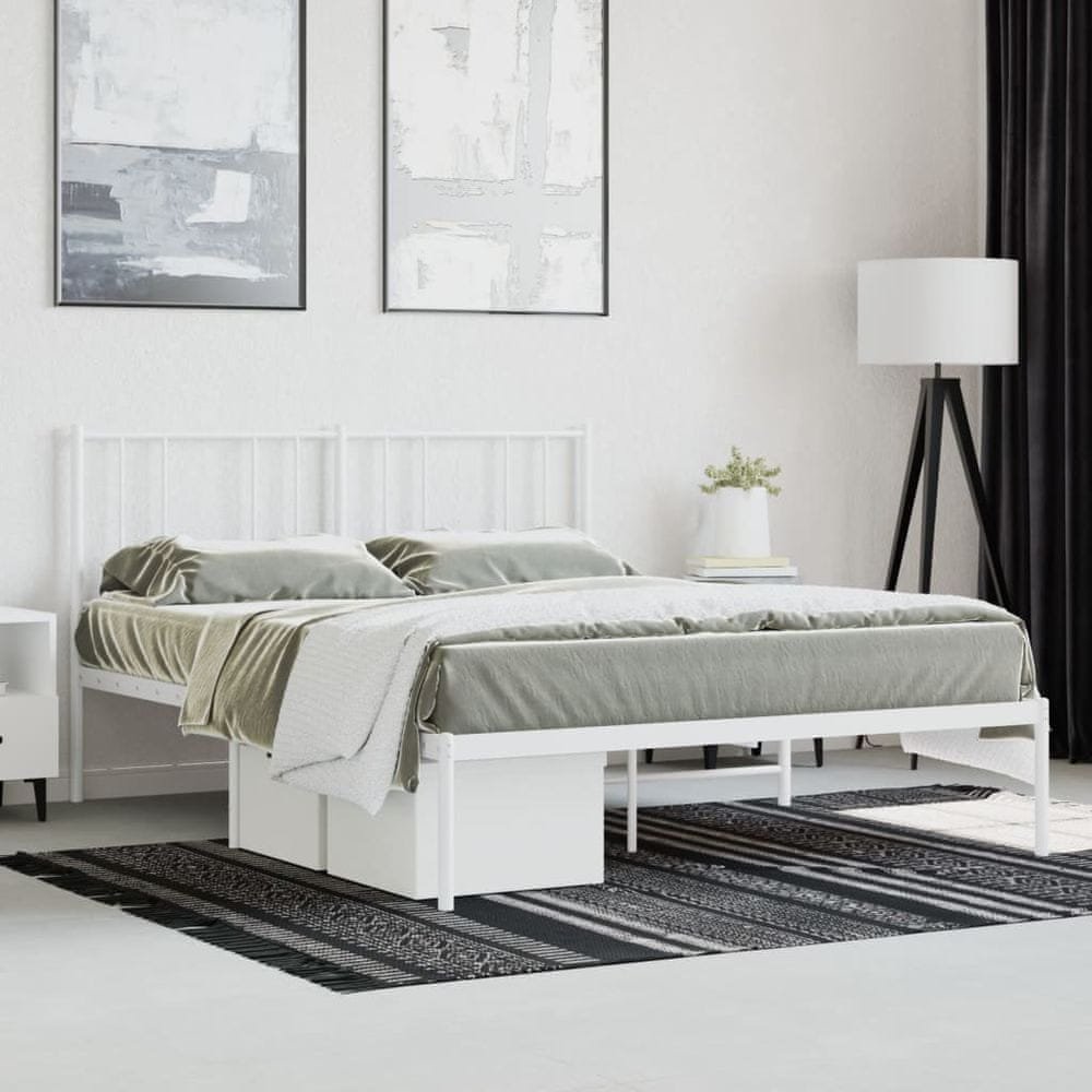 Vidaxl Kovový rám postele s čelom biely 120x200 cm