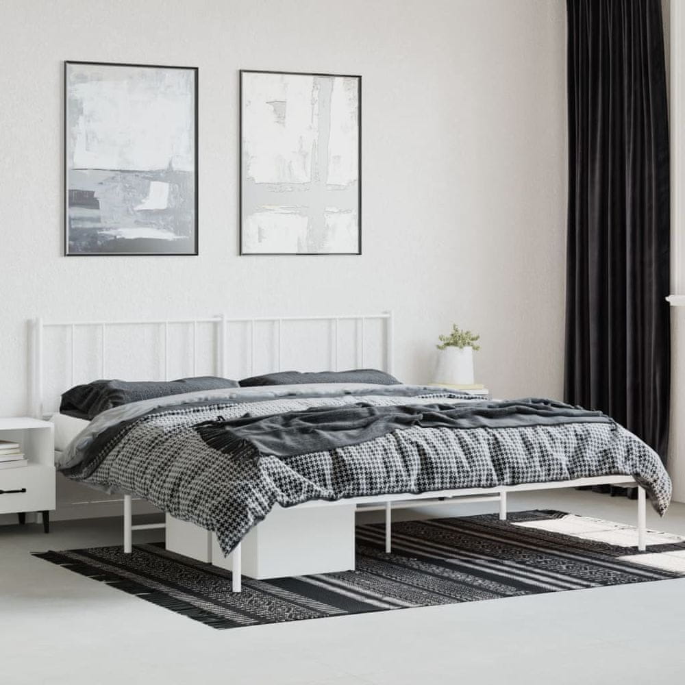 Vidaxl Kovový rám postele s čelom biely 183x213 cm