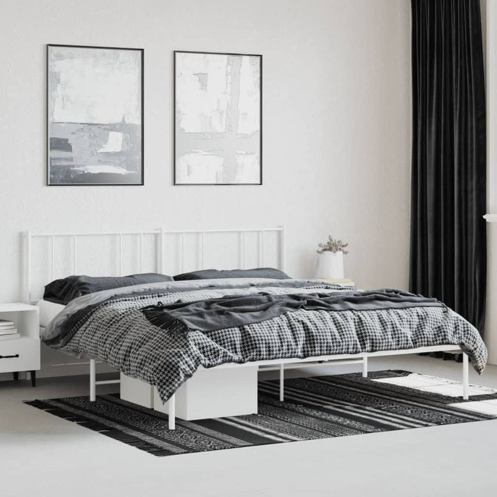 Vidaxl Kovový rám postele s čelom biely 200x200 cm
