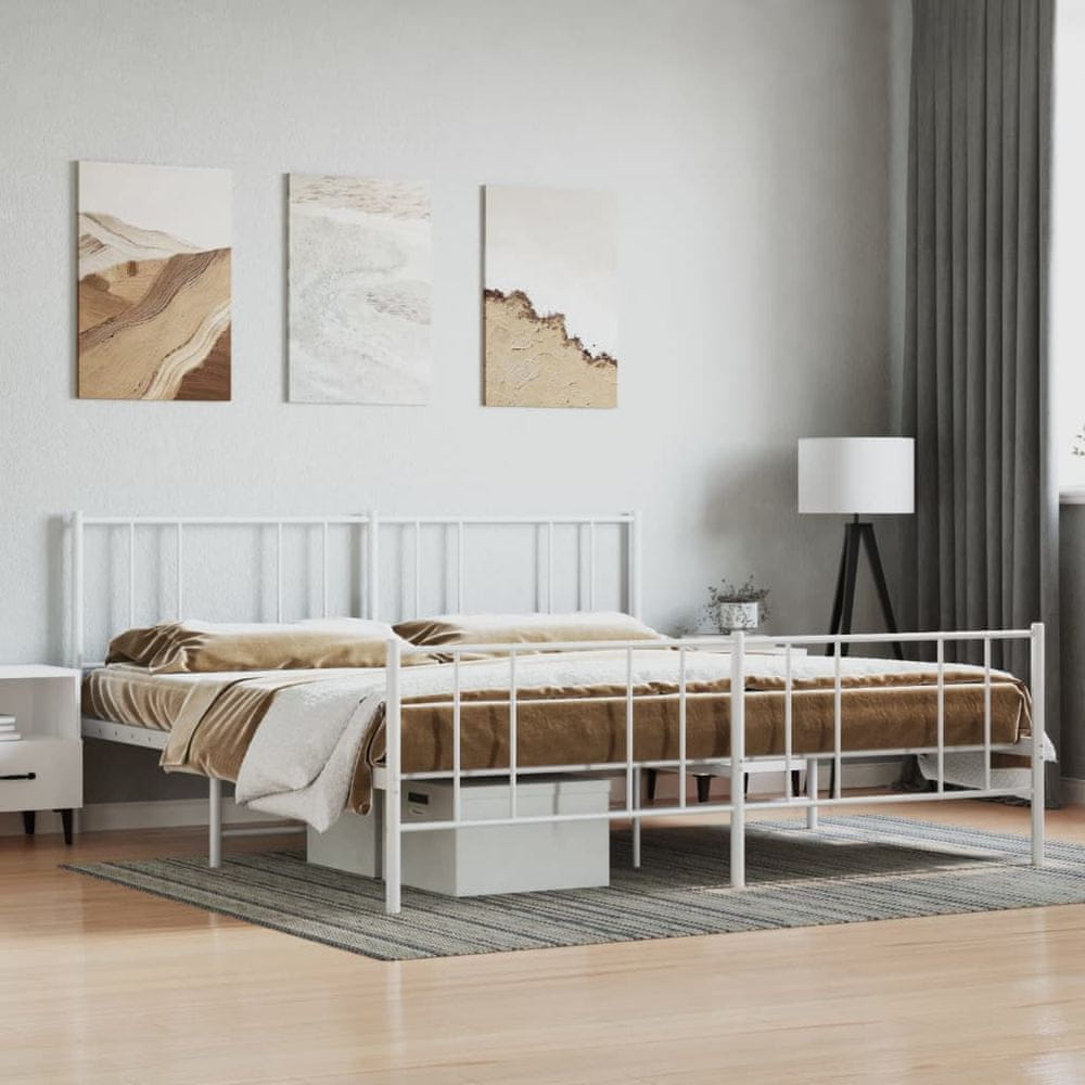 Vidaxl Kovový rám postele s čelom a podnožkou biely 183x213 cm