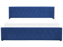 Beliani Zamatová posteľ s úložným priestorom 180 x 200 cm modrá ROCHEFORT