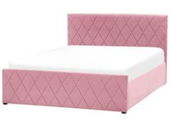 Beliani Zamatová posteľ s úložným priestorom 140 x 200 cm ružová ROCHEFORT