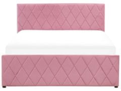 Beliani Zamatová posteľ s úložným priestorom 140 x 200 cm ružová ROCHEFORT