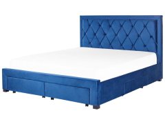Beliani Zamatová posteľ s úložným priestorom 180 x 200 cm modrá LIEVIN