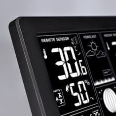 Solight meteostanica, extra veľký čiernobiely LCD, teplota, vlhkosť, tlak, RCC, USB nabíjanie, čierna, TE81BK